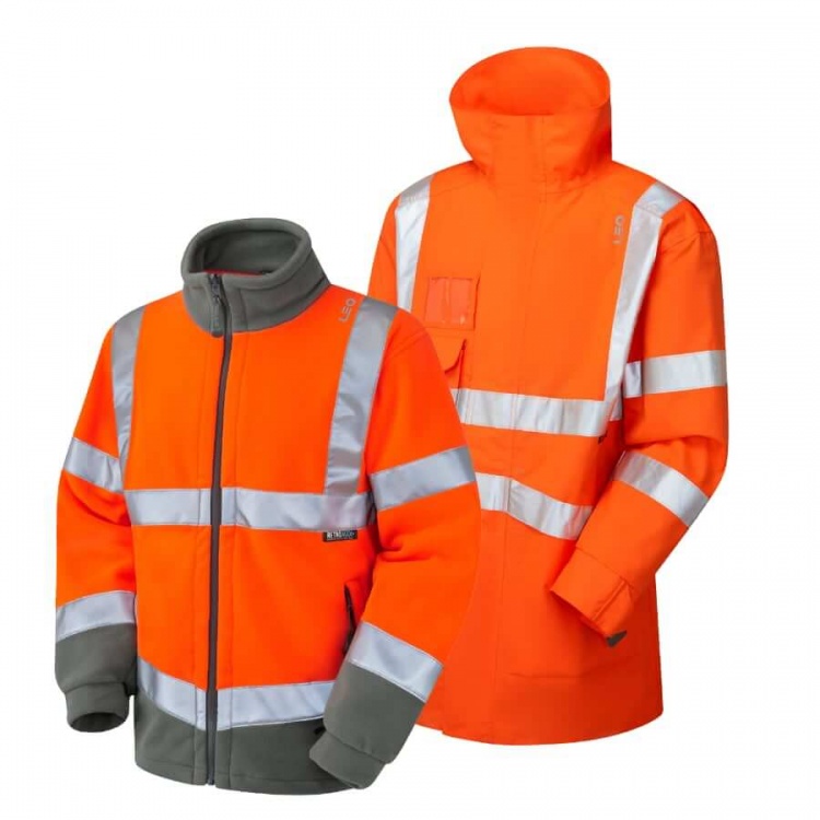 Leo Workwear 3-in-1 Clovelly Anorak Orange with Hartland Fleece RIS-3279-TOM Orange Grey